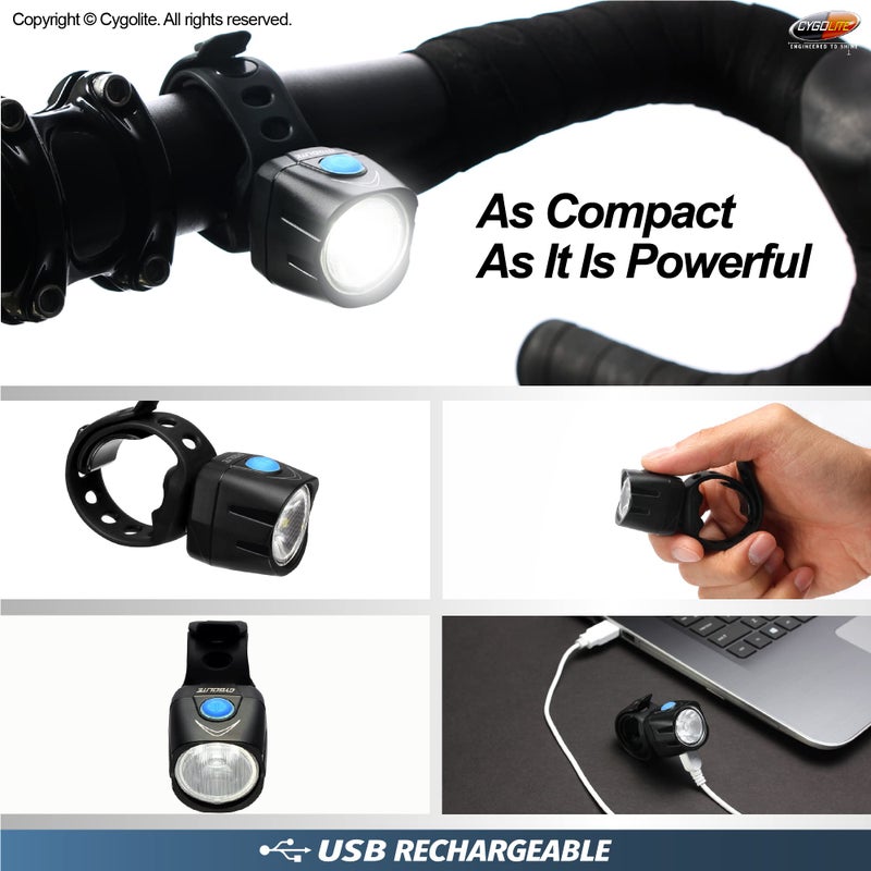 Cygolite Dice HLâ€“ 150 Lumen Bike Lightâ€“ 6 Night & 2 Daytime Modesâ€“ Ultra Compact Designâ€“ IP64 Water Resistantâ€“ Sturdy Flexible Mountâ€“ USB Rechargeable Headlight - for Aero Road & Commuter Bicycles - Image 5